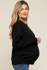 Black Soft Knit Fleece Lined Maternity Sweatshirt