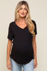 Black Scoop Neck Basic Maternity Tee