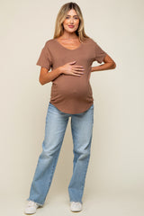 Mocha Scoop Neck Basic Maternity Tee