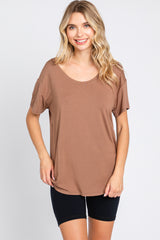 Mocha Scoop Neck Basic Tee