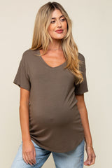 Olive Scoop Neck Basic Maternity Tee