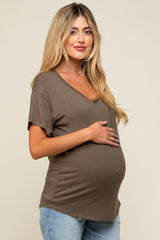 Olive Scoop Neck Basic Maternity Tee