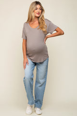 Taupe Scoop Neck Basic Maternity Tee