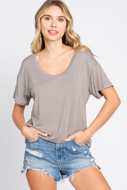 Taupe Scoop Neck Basic Tee