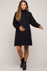 Black Turtleneck Long Sleeve Maternity Sweater Dress