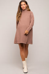 Mocha Knit Turtleneck Maternity Sweater Dress