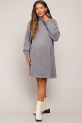 Grey Knit Turtleneck Maternity Sweater Dress