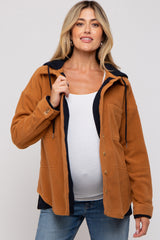 Camel Soft Hooded Maternity Shacket