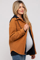 Camel Soft Hooded Maternity Shacket