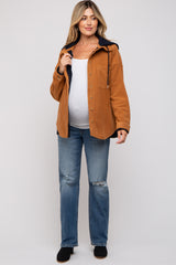 Camel Soft Hooded Maternity Shacket