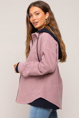 Mauve Soft Hooded Maternity Shacket