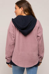 Mauve Soft Hooded Maternity Shacket