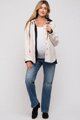 Ivory Soft Hooded Maternity Shacket