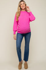 Fuchsia Balloon Sleeve Ribbed Hem Maternity Sweater