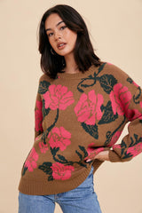 Camel Floral Print Maternity Sweater