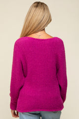 Magenta Fuzzy Knit Maternity Sweater