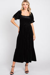 Black Velvet Tiered Maternity Midi Dress