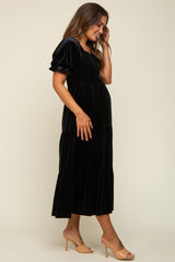 Black Velvet Tiered Maternity Midi Dress