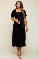 Black Velvet Tiered Maternity Midi Dress