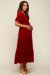 Red Velvet Tiered Maternity Midi Dress