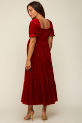 Red Velvet Tiered Maternity Midi Dress