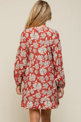 Rust Floral V-Neck Long Sleeve Maternity Dress