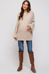 Beige Ribbed Maternity Sweater