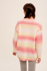 Pink Multi Gradation Button Down Knit Cardigan Sweater