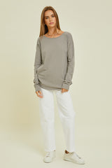 Charcoal Long Sleeve Curved Hem Top