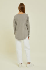 Charcoal Long Sleeve Curved Hem Top