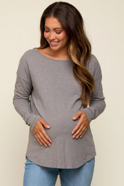 Charcoal Long Sleeve Curved Hem Maternity Top