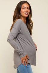 Charcoal Long Sleeve Curved Hem Maternity Top