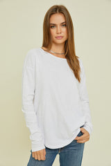 White Long Sleeve Curved Hem Top