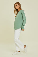 Green Long Sleeve Curved Hem Top