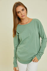 Green Long Sleeve Curved Hem Top