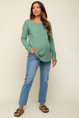 Green Long Sleeve Curved Hem Maternity Top