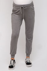 Grey Ultra Soft Knit Drawstring Maternity Joggers