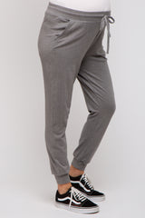 Grey Ultra Soft Knit Drawstring Maternity Joggers