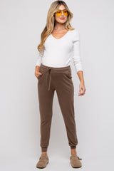 Mocha Ultra Soft Knit Drawstring Maternity Joggers