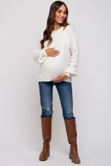 Cream Soft Knit Rolled Hem Maternity Sweater