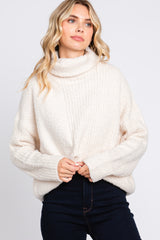 Cream Ribbed Boucle Knit Turtleneck Sweater