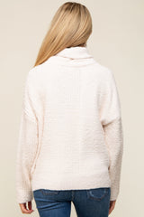 Cream Ribbed Boucle Knit Turtleneck Maternity Sweater