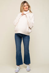 Cream Ribbed Boucle Knit Turtleneck Maternity Sweater