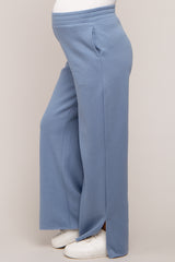 Blue Soft Wide Leg Side Slit Maternity Sweatpants