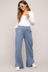 Blue Soft Wide Leg Side Slit Maternity Sweatpants