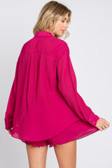 Fuchsia Pleated Long Sleeve Short Set