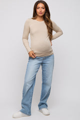 Beige Long Sleeve Maternity Top