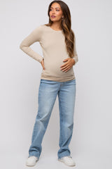 Beige Long Sleeve Maternity Top