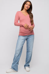 Pink Fitted Long Sleeve Maternity Top