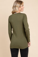 Olive Fitted Long Sleeve Top